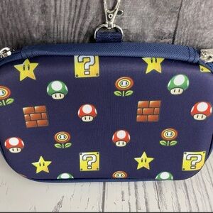 Super Mario Game Holder Case Nintendo Switch Zipper w/ Clip Travel Pouch Blue